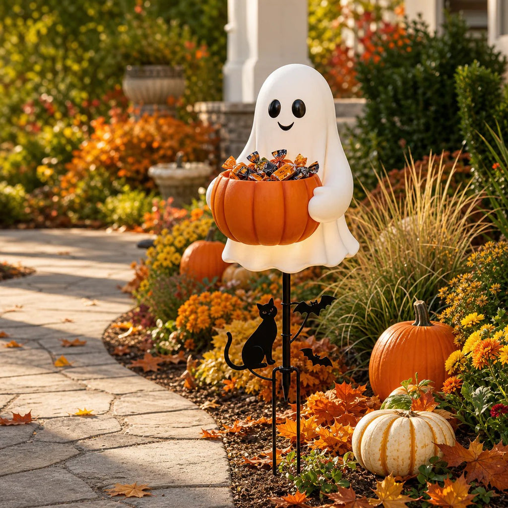 👻 Halloween Ghost Candy Holder Garden Decor – Cute Outdoor Treat Bowl & Yard Ornament